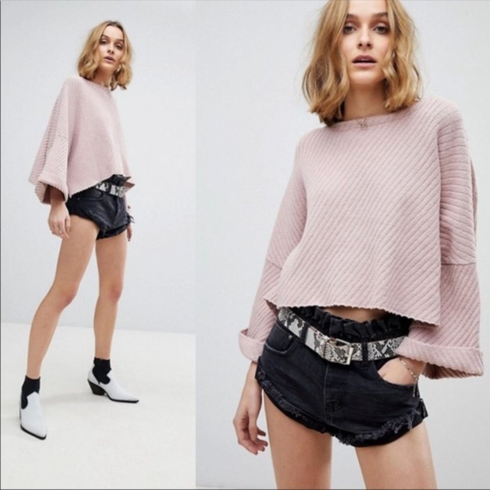 Free People I Can’t Wait Crop Oversized Sweater Extra Small Dusty Pink OBO